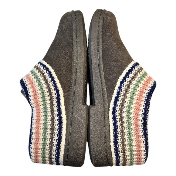 Clarks Slippers Womens Size 8M Gray Suede Sweater Trim Slip On Faux Fur Cozycore - Picture 8 of 12